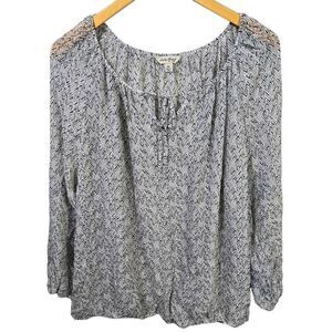 Lucky Brand Black & White Chevron Silk Blouse Size 2x